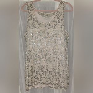 Boston Proper Tank Top w/Lace Overlay - L